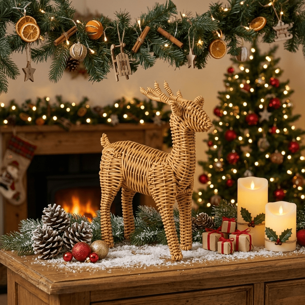 Rattan Deer Home Decor and Statues