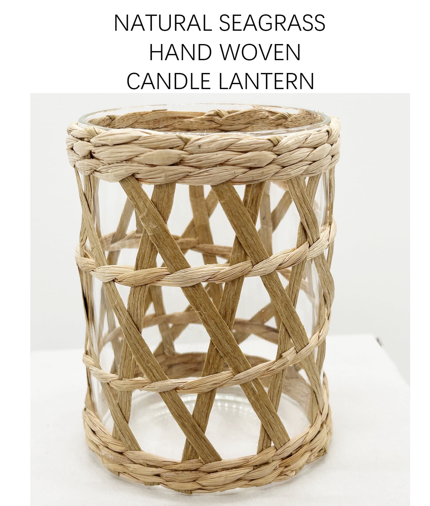 Rattan Woven Tea Light Candle Holder, Decorative Vintage Rustic Wicker Votive Glass Candle
