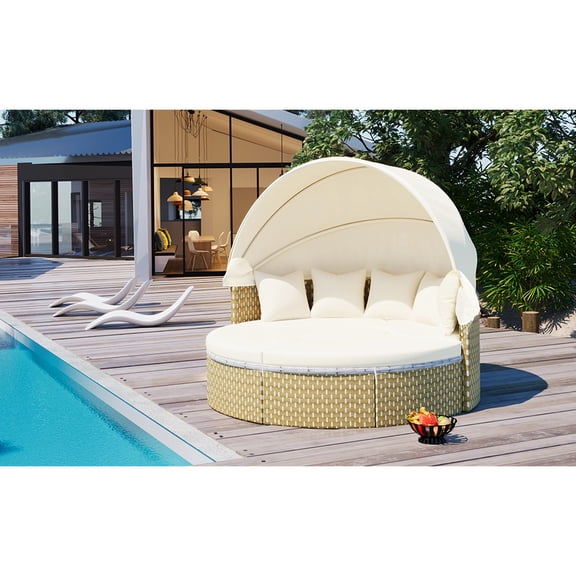 Rattan daybed with water-resistant cushions and weather-resistant frame / Durable for outdoor use