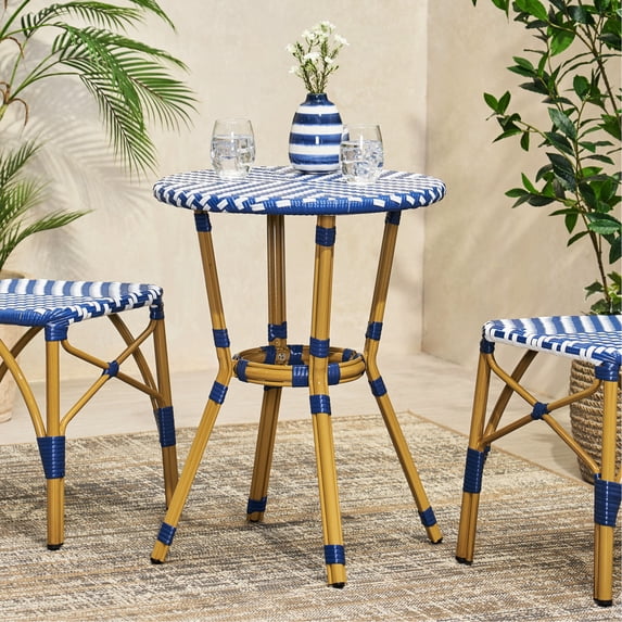 White+Blue, Classic Curvaceous Design - Lightweight Aluminum Frame - Outdoor Living Area / Enjoy a Relaxed Bistro Atmosphere at Home