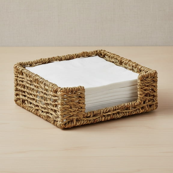 Ratten Napkin Holder for Table, Square Seagrass Serving Tray for Paper Napkins Kitchen Restaurant Dinner Wicker Baskets