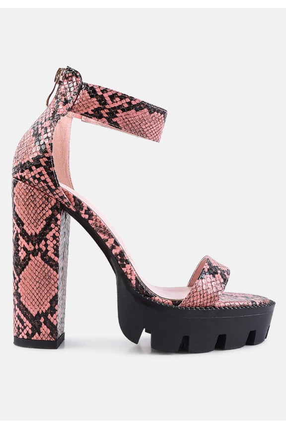 Rattle Snake Print Chunky High Block Heel Sandals