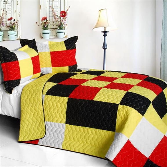 Rattlebush - Vermicelli-Quilted Patchwork Plaid Quilt Set  Full & Queen Size - Yellow