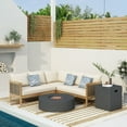 thumbnail image 1 of Rattler Outdoor Acacia Wood and Round Wicker 5 Seater Sectional Sofa Chat Set with Fire Pit, Teak, Mixed Brown, Beige, and Dark Gray, 1 of 13