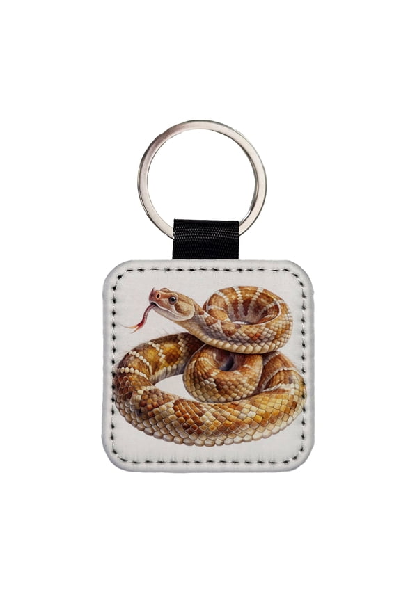 Rattlesnake Snake Reptile Watercolor Faux Leather Square Keychain