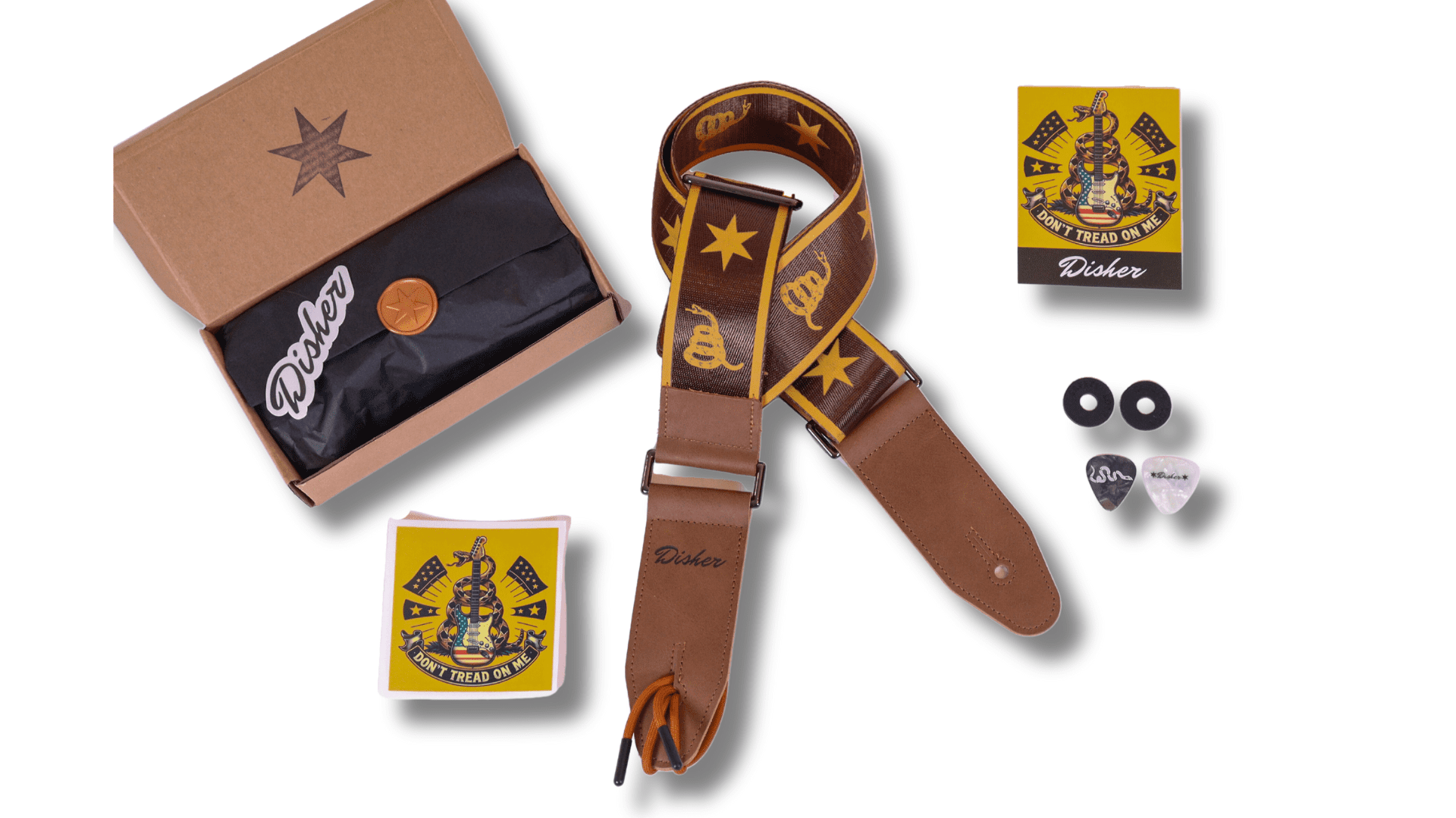 Rattlesnake Star Don't Tread on Me Guitar Strap (Seatbelt-Nylon/Cowhide Leather) Gadsden Flag Guitar Strap