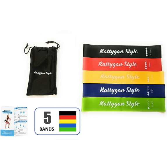 Rattygan Style Resistance Exercise Loop Bands Set of 5 with Instruction Manual and Carry Bag
