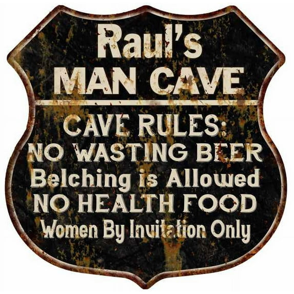 Raul's Man Cave Rules Sign Shield Metal Gift 211110007106
