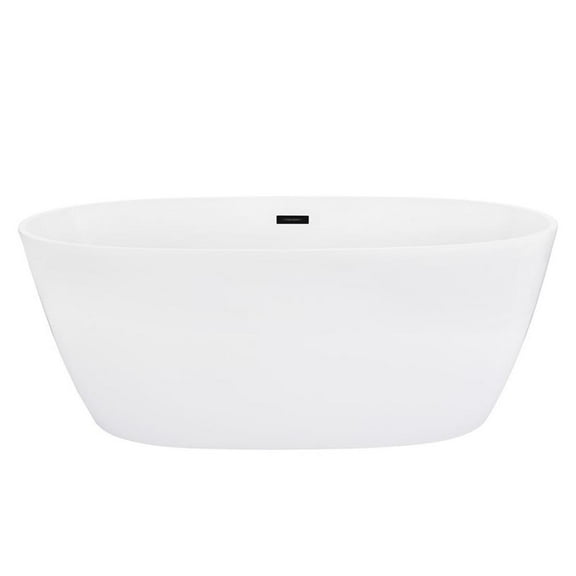 Rauris 59" x 28" Acrylic Flatbottom Soaking Bathtub in White with Drain/Overflow