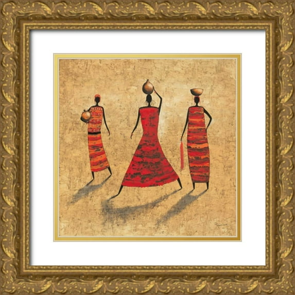 Rauscher, Michel 12x12 Gold Ornate Wood Framed with Double Matting Museum Art Print Titled - Gathering Water