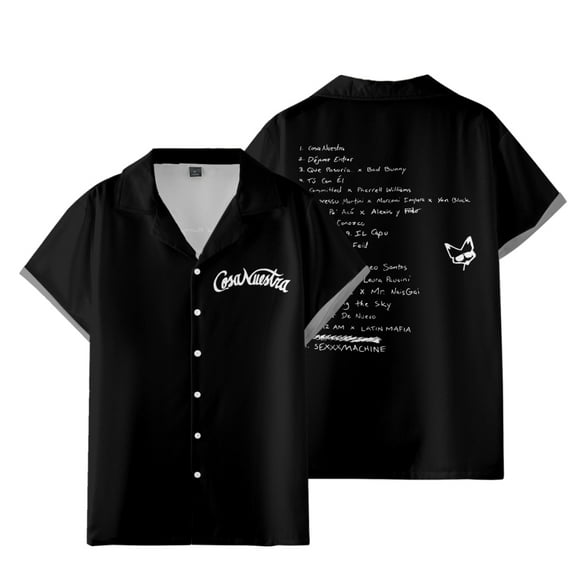 Rauw Alejandro Cosa Nuestra Merch Shirt Women Men Camp Collar Short Sleeve V-Neck Fashion Shirts