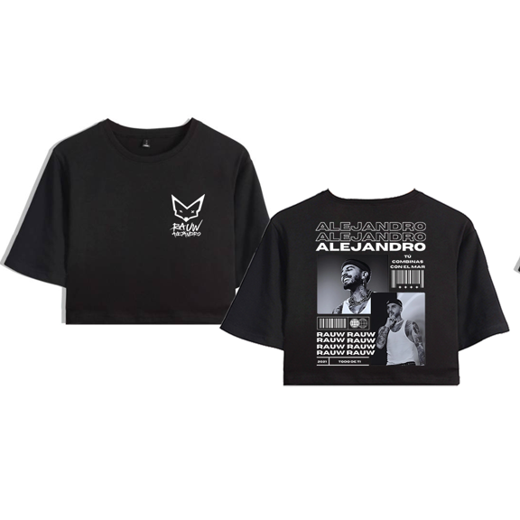 Rauw Alejandro Merch Printed Crop Top T-shirt Shorts Suits Girls Women Rapper Short Sleeve Tee