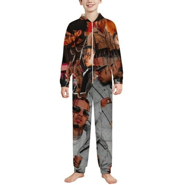 Rauw Alejandro Pajamas Onesie Jumpsuit Zipper Soft PJ's Cute Printed Fleece Sleepwear For Boys Girls