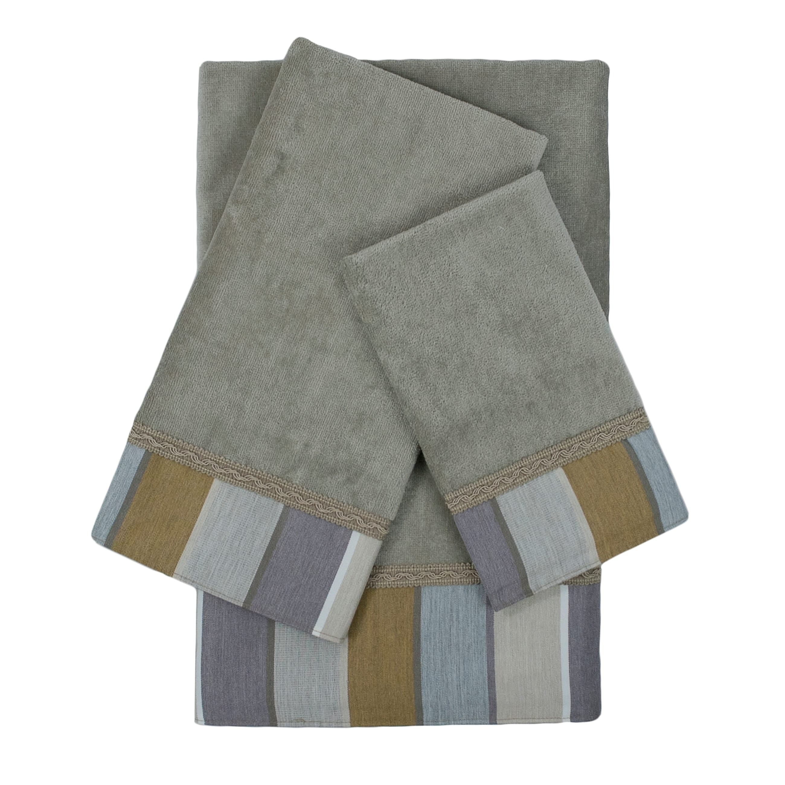 Taupe Cotton Velour Embellished 3-Piece Towel Set