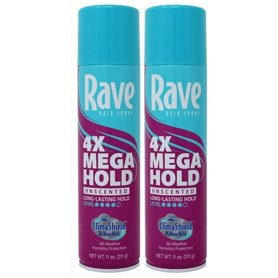 Rave 4X Mega Aerosol Hairspray, Unscented 11 oz (Pack of 2)