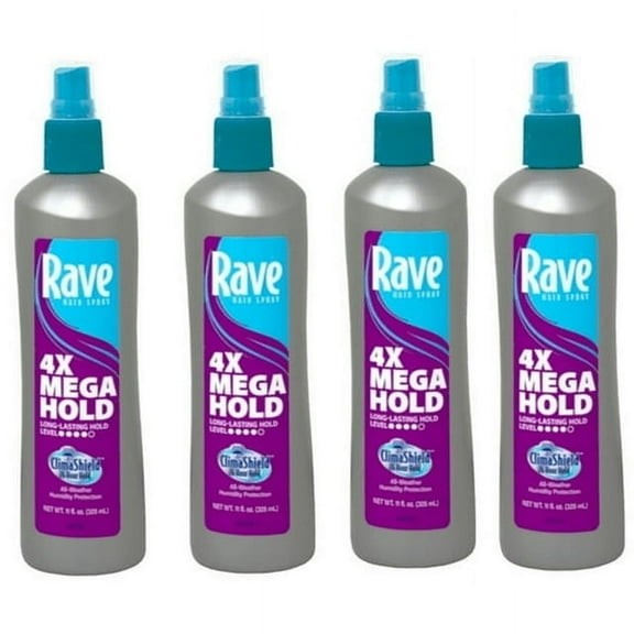 Rave 4X Mega Hairspray Non-Aerosol, Scented 11 oz (Pack of 4)
