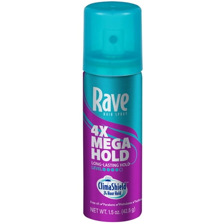 Rave 4X Mega Hold Unscented Shine Enhancing Hair Spray, All-Weather Protection, Travel Size, 1.5 oz