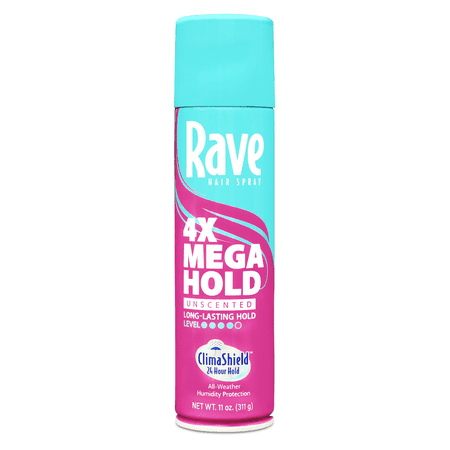 Rave 4X Mega Hold Hair Spray, All-Weather Protection with Vitamin-Rich Formula, 11 oz
