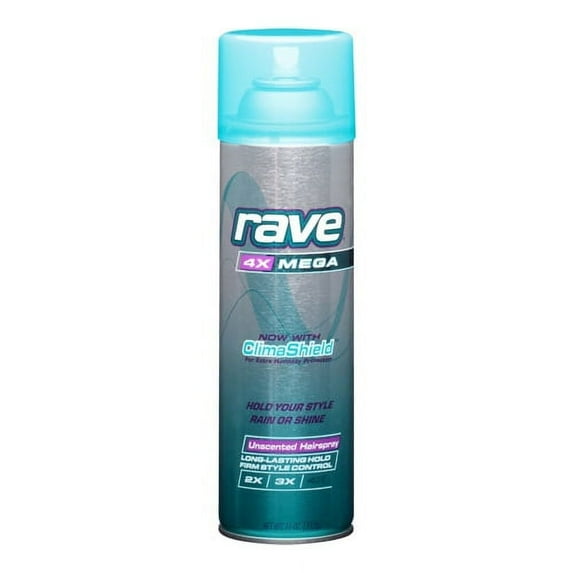 Rave 4x Mega Clima Shield Unscented Aerosol Hairspray, 11 Oz, 6 Pack - New Packaging