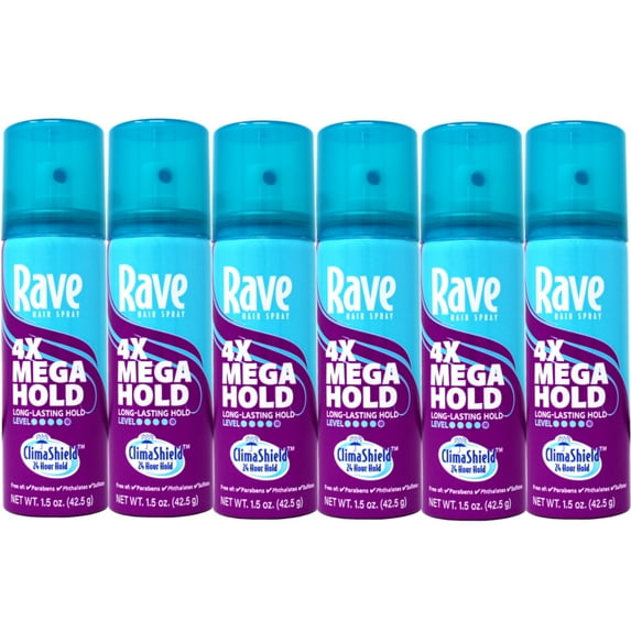 Rave 4x Mega Hairspray, Unscented 1.5 oz (Pack of 6)