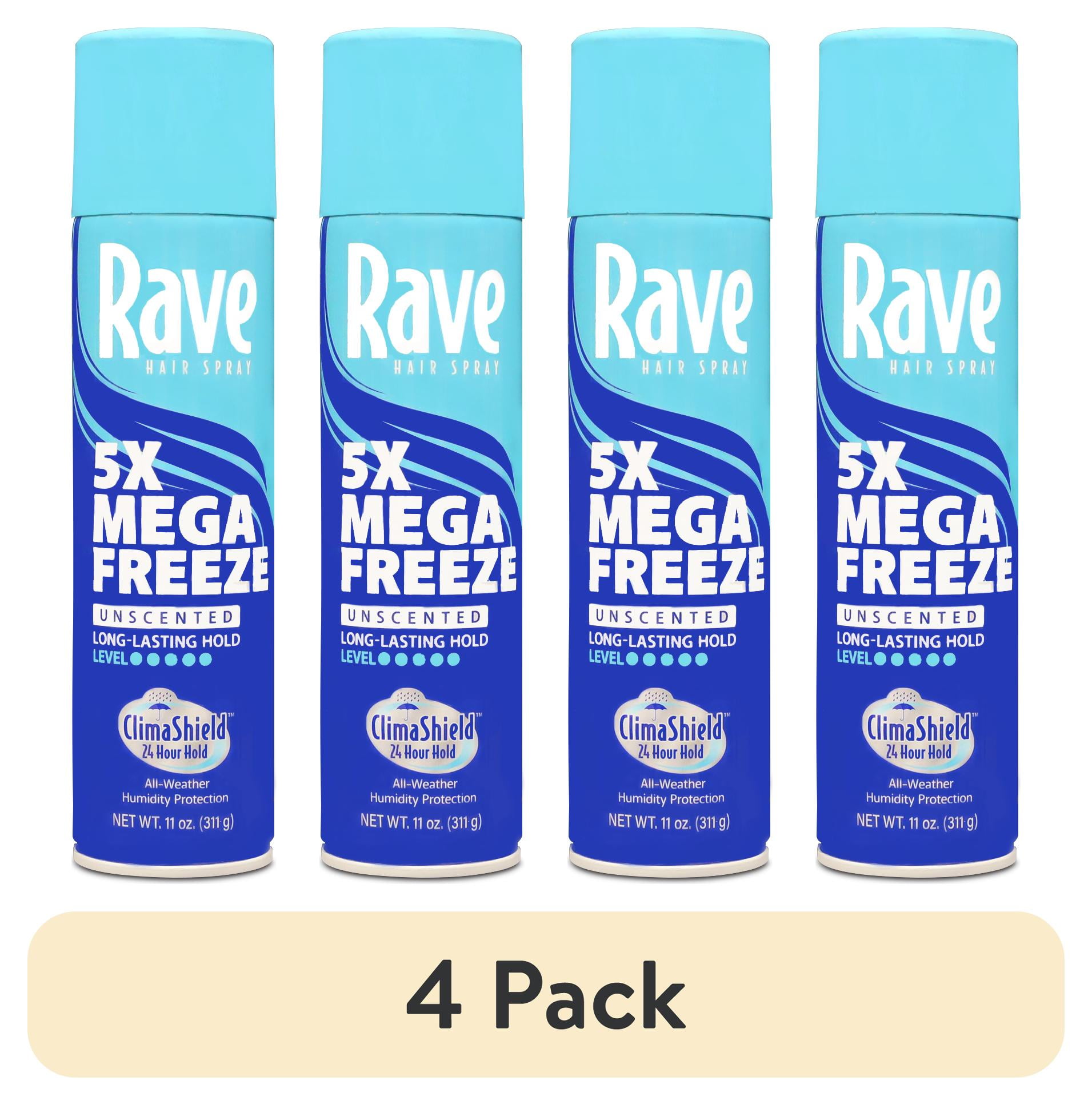 (4 pack) Rave 5X Mega Freeze Hair Spray, AllWeather Protection with VitaminEnhanced Formula