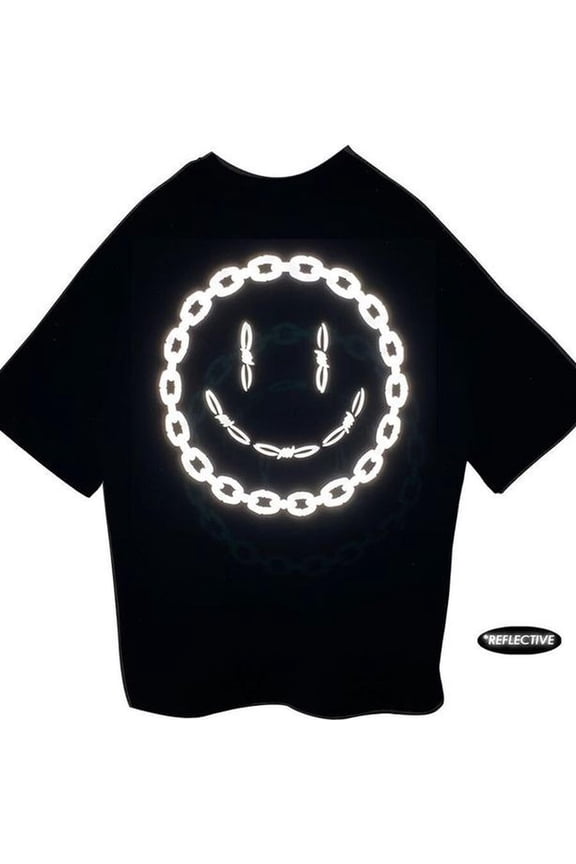 Rave Clothing, Techno Wear, Festival Clothing,Party Clothing, Streetwear, Techno Music, Acid Chain Black Oversize T-shirt, Reflective Print