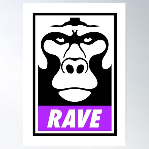 Rave Monkey Poster Wall Art, Modern Wall Decor For Living Room Bedroom, 24x36 UNFRAMED