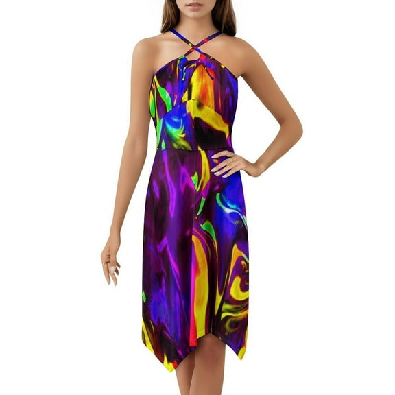 Rave Rainbow of Glow Stick Fire Dress Elegant Party Dresses Evening Dresses Women Dress Long Dresses Sleeveless Dress Ladies Dresses