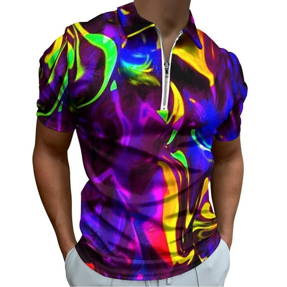 Rave Rainbow of Glow Stick Fire Men Zipper T-shirt Summer Casual Short Sleeve T-shirt Top