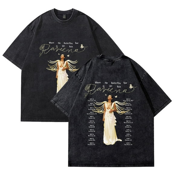 Raveena Aurora Tour 2025 T-Shirt Cotton Vintage Wash Tee For Women/Men Short Sleeve Tshirt Streetwear