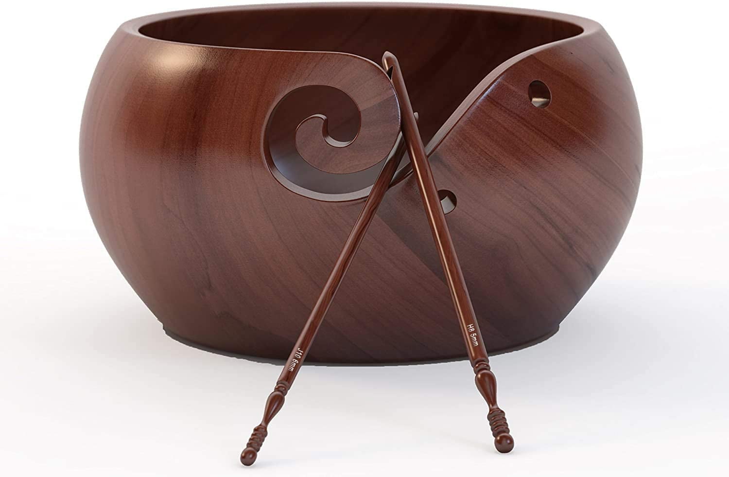 Ravel Large Wooden Yarn Bowls for Crochet Gift Set for Knitting Crochet  with Rosewood Crochet Hook Set (1 x H-8 5mm, 1 x J-10 6mm), 7x4 inches  Handcrafted Rosewood Yarn Holder and