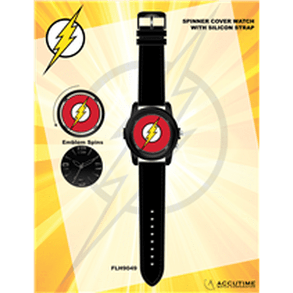 DC Comics The Flash Adult Mens Analog Spinner Top Watch in Black and Red (FLH9049WM)