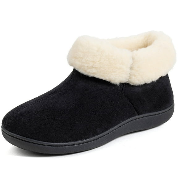 RockDove Women's Plush Faux Fur Collar Bootie Slipper