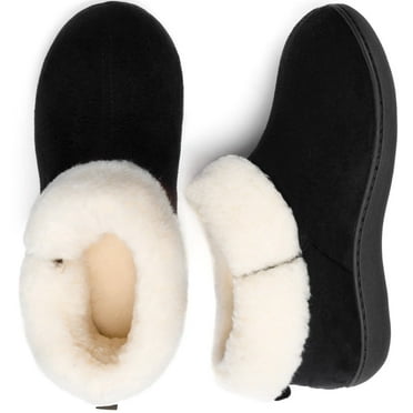 RockDove Women's Plush Faux Fur Collar Bootie Slipper