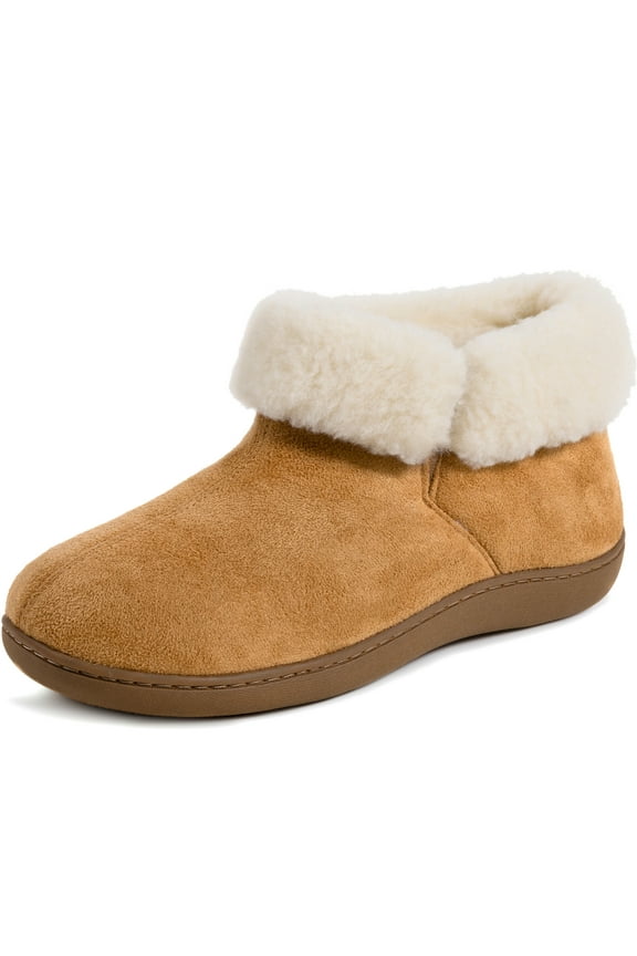 RockDove Women's Plush Faux Fur Collar Bootie Slipper