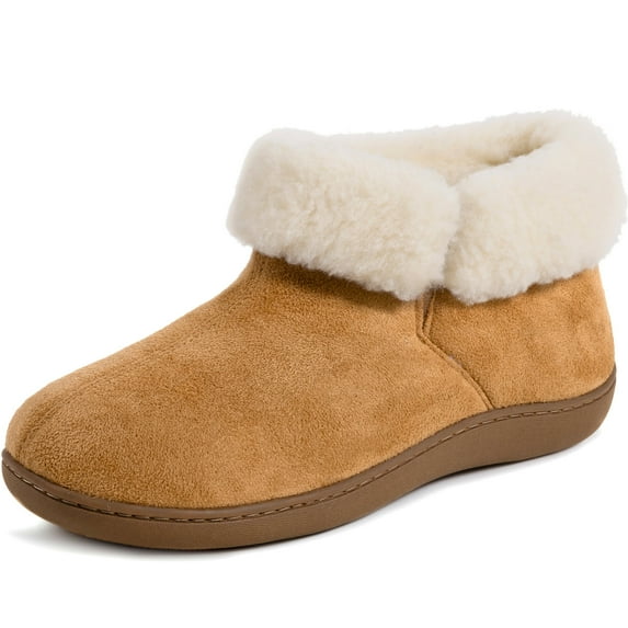 RockDove Women's Plush Faux Fur Collar Bootie Slipper