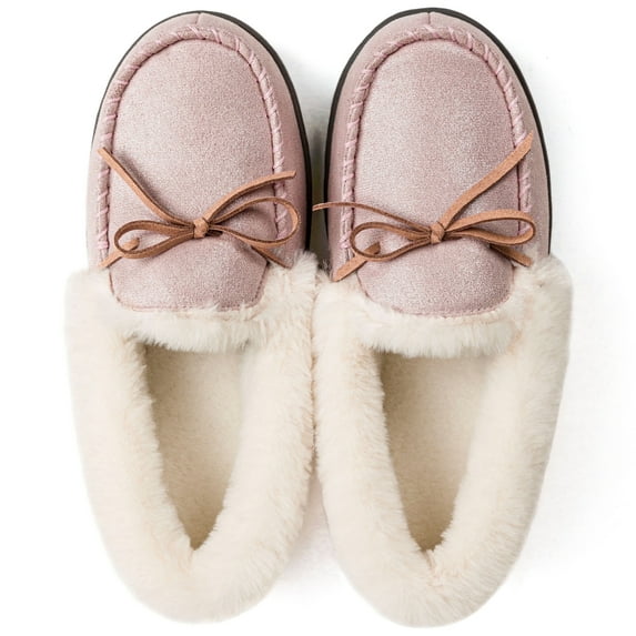 Ravelier Women's Classic Glittered Moccasin Slippers, Pink, Size 11