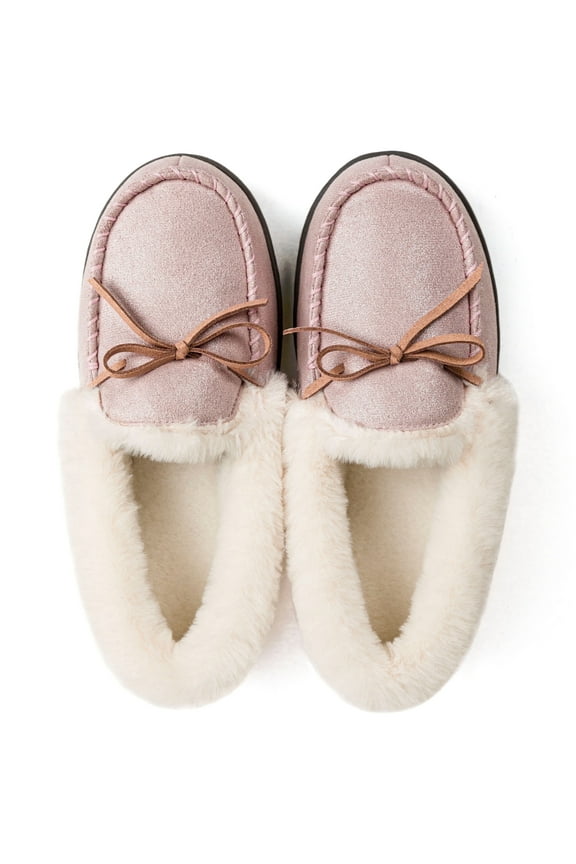 Women's Classic Glittered Moccasin Slippers, Pink, Size 7