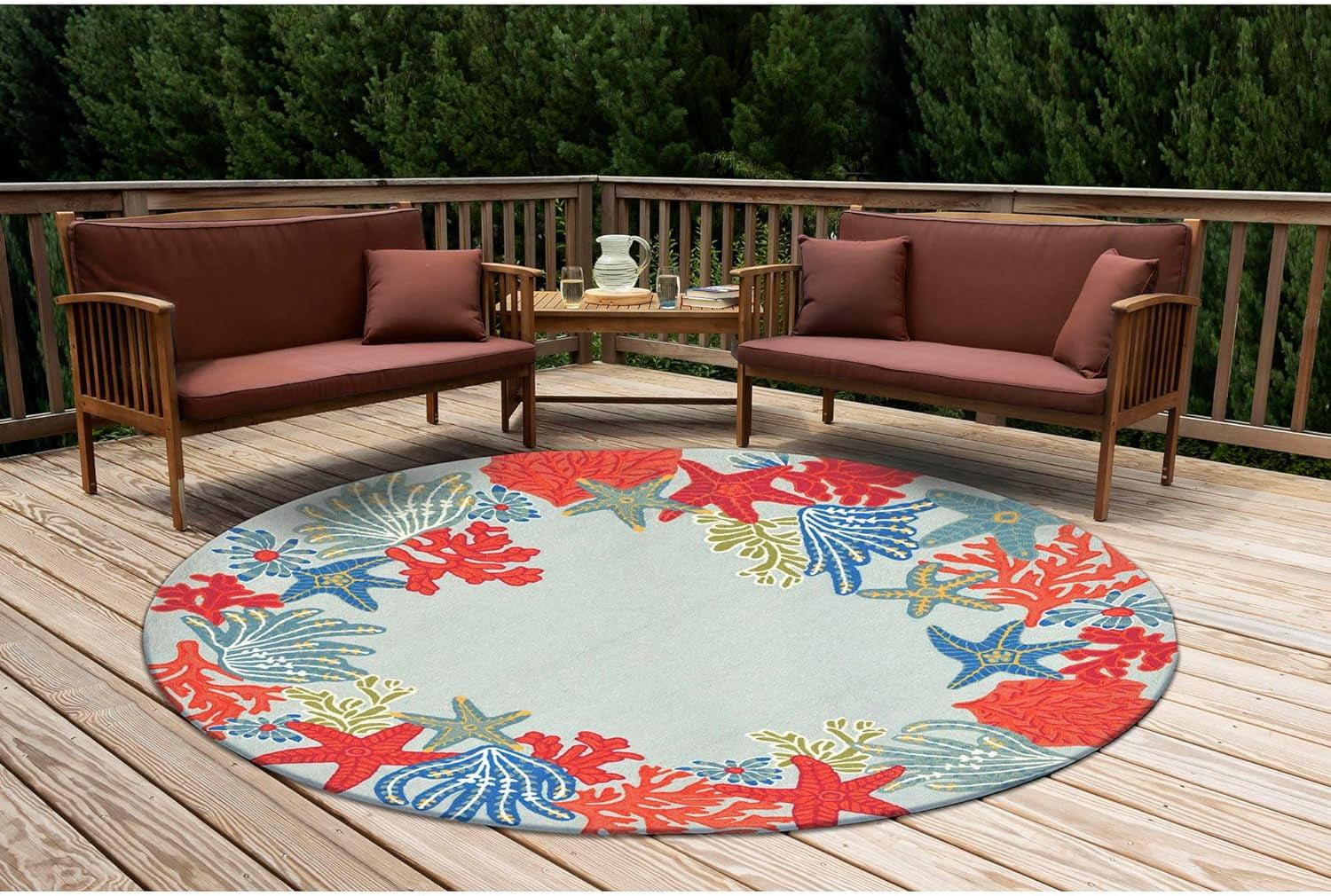 OceanScene Hand-Tufted Synthetic Round Rug in Aqua - 8' Round