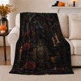 thumbnail image 1 of Raven Alcove with Antique Frame, Dark Romantic Autumn Scene, Soft Flannel Blanket for Living Room and Reading Nook, Art Lovers Autumn Gift, Festive Home Decor, 1 of 9