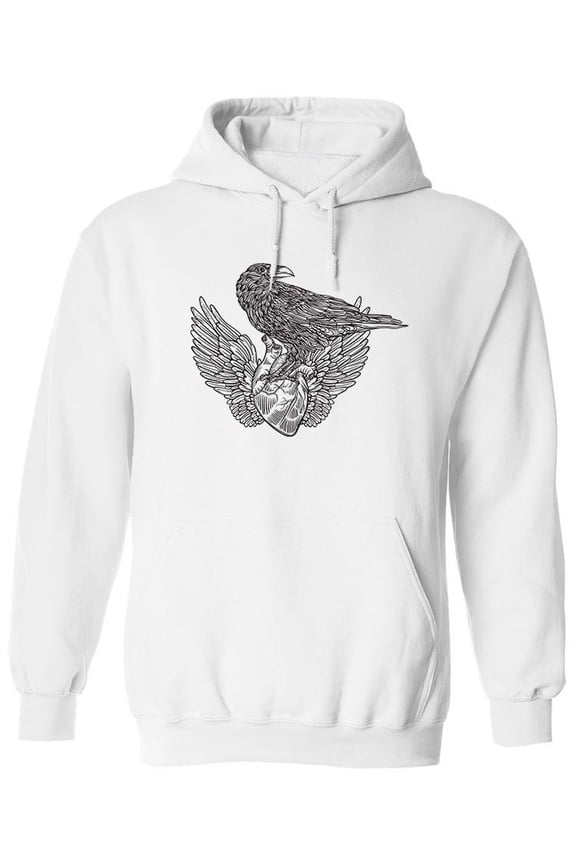 Raven And Winged Heart Hoodie Men -Image by Shutterstock, Male 4X-Large