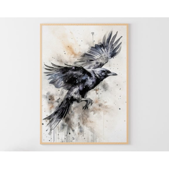 Raven Black Crow Art Poster Bird Wall Art Black Bird Poster, Unframed Poster Size 8x12