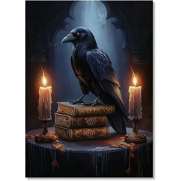 Raven With Candles Gothic Victorian Crow Dark Academia Halloween Art Poster Vintage Poster Canvas Print Gothic Spooky Funny Aesthetic Room Decor (SKU1,8 x12inch=(20 x30 cm),Unframed)