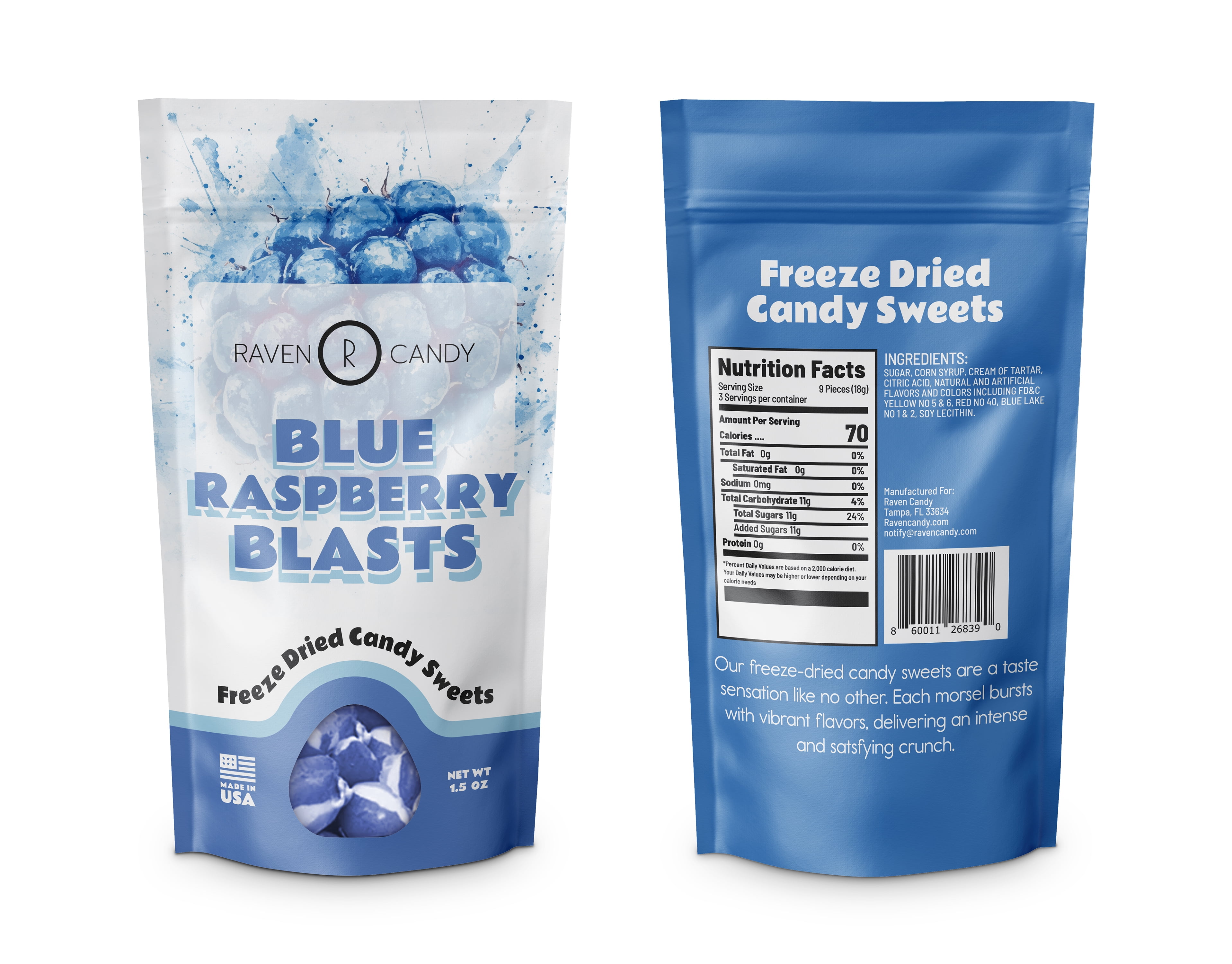 Raven Candy Blue Raspberry Blasts Freeze-Dried Candy, 1.5 oz