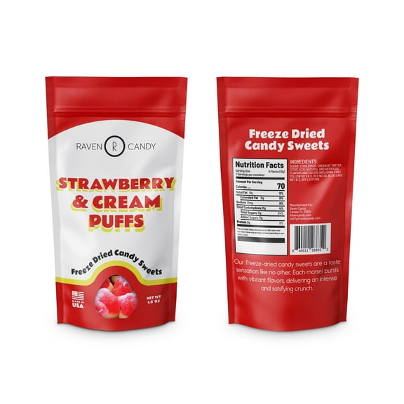 Raven Candy Strawberry and Cream Puffs Freeze Dried Candy 1.5 oz