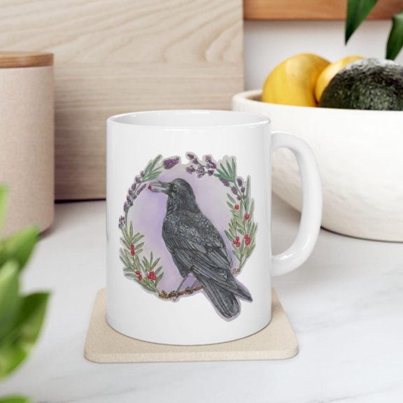 Raven Ceramic Mug Gothic Floral Crow Coffee Cup.jpg