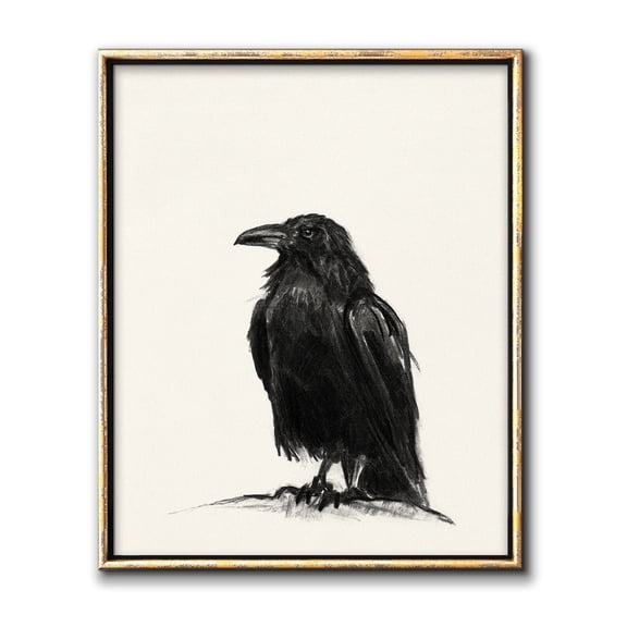 Raven Charcoal Drawing Poster, Gothic Bird Gallery Wall Art Print
