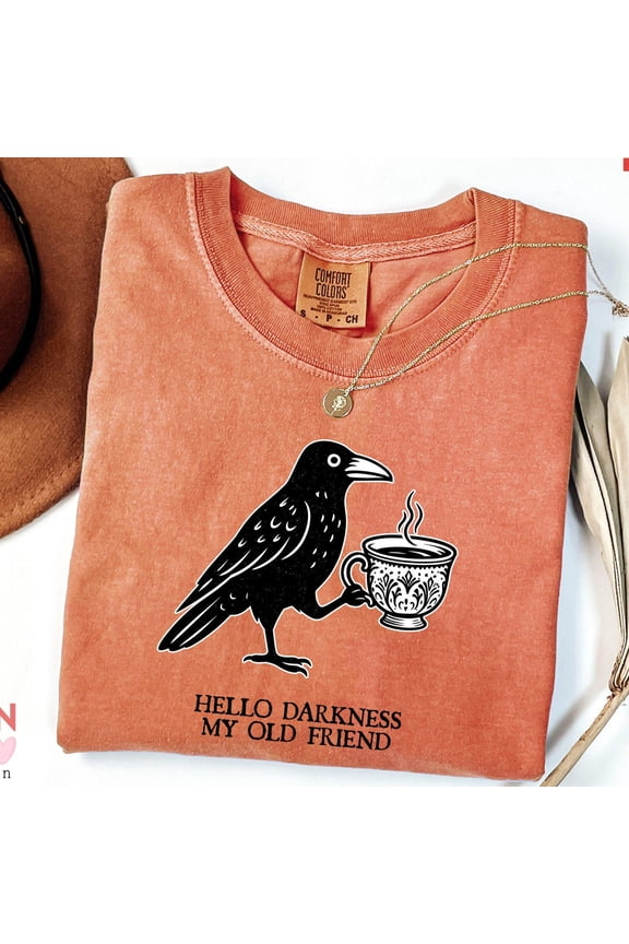 Raven Crow Coffee TShirt Halloween Fall Tee