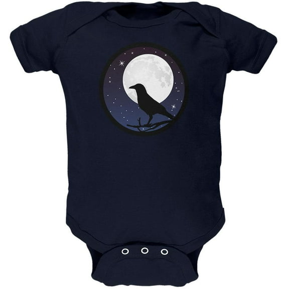 Raven Crow Moon Night Sky Silhoutte Soft Baby One Piece Navy 3-6 M