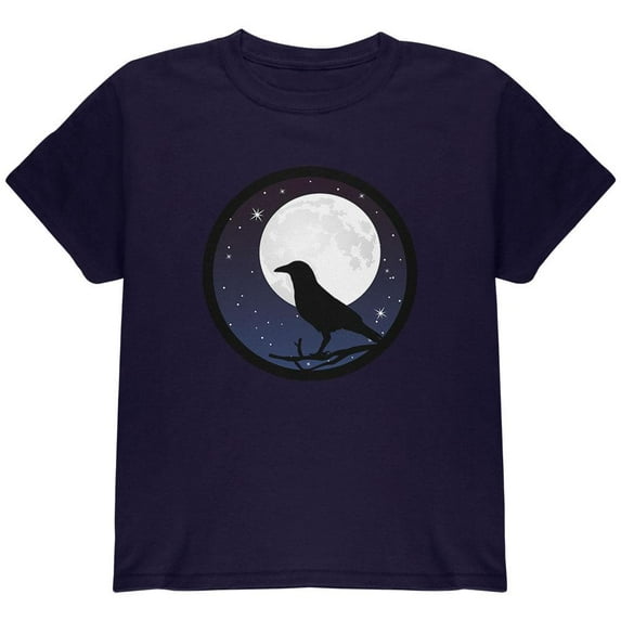 Raven Crow Moon Night Sky Silhoutte Youth T Shirt Navy YXL